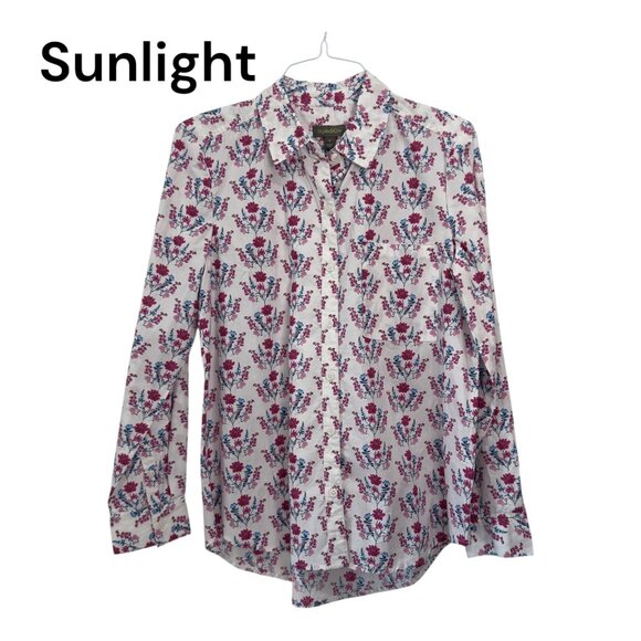 Style & Co Womens White-Pink Floral Button-Up Long Sleeve Shirt SZ Medium Cotton - Picture 1 of 16